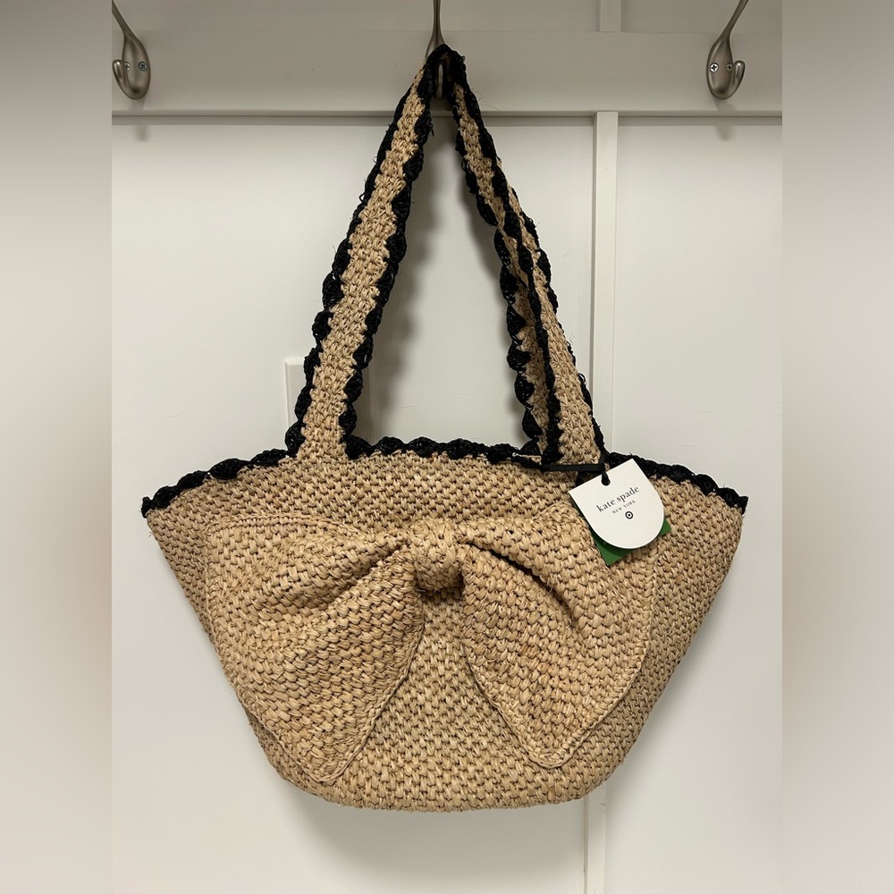 Kate Spade Tan and Black Raffia Tote